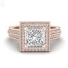 Image 2 : 2 CTW Princess VS/SI Diamond Solitaire Micro Pave Ring 18K Rose Gold - REF-472A8X - 37182