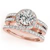 Image 1 : 1 CTW Certified VS/SI Diamond 2Pc Wedding Set Solitaire Halo 14K Rose Gold - REF-150W8F - 31131