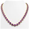 35.13 CTW Amethyst & Diamond Halo Necklace 10K Yellow Gold - REF-586M9H - 41083