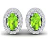 0.75 CTW Peridot & Micro Pave VS/SI Diamond Earrings Halo 18K White Gold - REF-34X5T - 21189