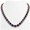 58.59 CTW Sapphire & Diamond Halo Necklace 10K Yellow Gold - REF-731X3T - 41338