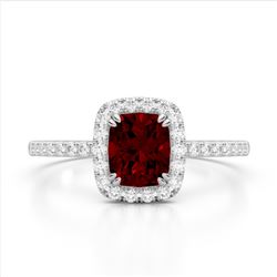 1.25 CTW Garnet & Micro Pave VS/SI Diamond Halo Ring 10K White Gold - REF-33N3Y - 22903