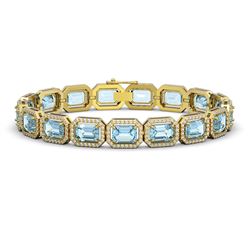 23.66 CTW Sky Topaz & Diamond Halo Bracelet 10K Yellow Gold - REF-303T8M - 41410