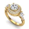 Image 1 : 2.05 CTW VS/SI Diamond Solitaire Art Deco 3 Stone Ring 18K Yellow Gold - REF-490H9A - 37264