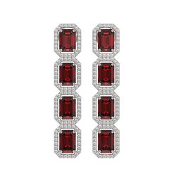 12.73 CTW Garnet & Diamond Halo Earrings 10K White Gold - REF-146M9H - 41471