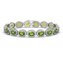 21.13 CTW Peridot & Diamond Halo Bracelet 10K White Gold - REF-286T5M - 40628