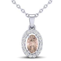 0.41 CTW Morganite & Micro Pave VS/SI Diamond Necklace Halo 18K White Gold - REF-27F3N - 21322