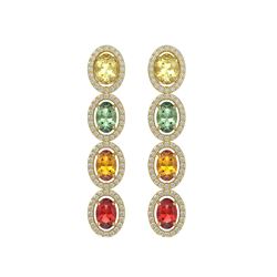 6.09 CTW Multi Color Sapphire & Diamond Halo Earrings 10K Yellow Gold - REF-135K3W - 40552