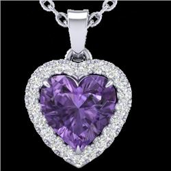 1 CTW Amethyst & Micro VS/SI Diamond Heart Necklace Heart Halo 14K White Gold - REF-28H4A - 21333