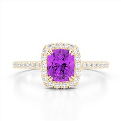 1.25 CTW Amethyst & Micro Pave VS/SI Diamond Halo Ring 10K Yellow Gold - REF-34Y5K - 22897