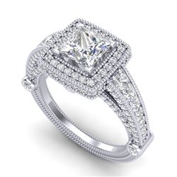 2.53 CTW Princess VS/SI Diamond Solitaire Art Deco Ring 18K White Gold - REF-509W3F - 37124