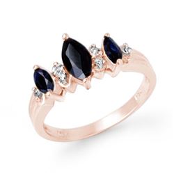 1.0 CTW Blue Sapphire & Diamond Ring 10K Rose Gold - REF-23X3T - 12894