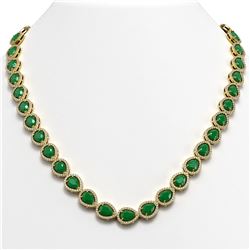 45.93 CTW Emerald & Diamond Halo Necklace 10K Yellow Gold - REF-674T2M - 41044