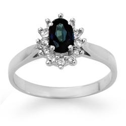 0.70 CTW Blue Sapphire & Diamond Ring 14K White Gold - REF-26A4X - 14232