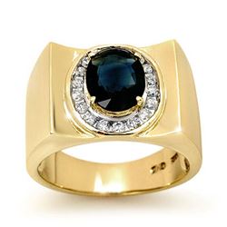 2.33 CTW Blue Sapphire & Diamond Men's Ring 10K Yellow Gold - REF-56M5H - 13488