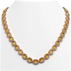 46.39 CTW Fancy Citrine & Diamond Halo Necklace 10K Rose Gold - REF-553A6X - 40596