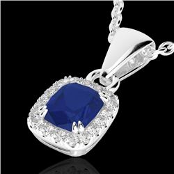 1.25 CTW Sapphire & VS/SI Diamond Halo Necklace Micro Pave 10K White Gold - REF-29F6N - 22890