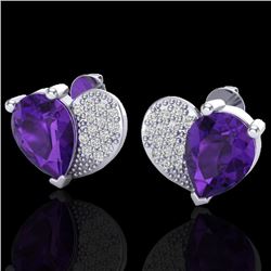 2.50 CTW Amethyst & Micro Pave VS/SI Diamond Earrings 10K White Gold - REF-30H2A - 20064