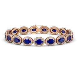 22.89 CTW Sapphire & Diamond Halo Bracelet 10K Rose Gold - REF-291T5M - 40608