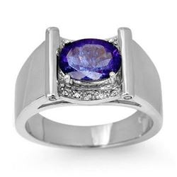 2.18 CTW Tanzanite & Diamond Men's Ring 10K White Gold - REF-46X2T - 13490