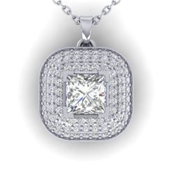 1.60 CTW Princess VS/SI Diamond Art Deco Stud Micro Halo Necklace 14K White Gold - REF-428Y2K - 3045