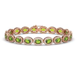 13.87 CTW Peridot & Diamond Halo Bracelet 10K Rose Gold - REF-251Y6K - 40479