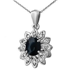 1.75 CTW Blue Sapphire & Diamond Pendant 14K White Gold - REF-42W8F - 13862