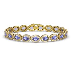 14.25 CTW Tanzanite & Diamond Halo Bracelet 10K Yellow Gold - REF-273F5N - 40462