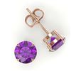 Image 2 : 4 CTW Amethyst Designer Inspired Solitaire Stud Earrings 14K Rose Gold - REF-23Y3K - 21808