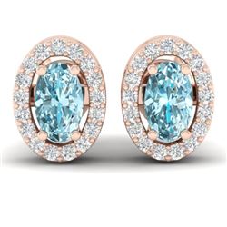 0.80 CTW Sky Blue Topaz & Micro Pave VS/SI Diamond Earrings Halo 14K Rose Gold - REF-26T4M - 21179