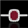 Image 1 : 1.25 CTW Ruby & Micro Pave VS/SI Diamond Halo Ring 10K White Gold - REF-34M2H - 22908