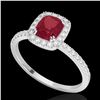 Image 2 : 1.25 CTW Ruby & Micro Pave VS/SI Diamond Halo Ring 10K White Gold - REF-34M2H - 22908