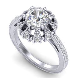 1.65 CTW VS/SI Diamond Solitaire Art Deco Micro Pave Ring 18K White Gold - REF-427F3N - 36992