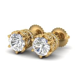 2.04 CTW VS/SI Diamond Solitaire Art Deco Stud Earrings 18K Yellow Gold - REF-361X8T - 37243