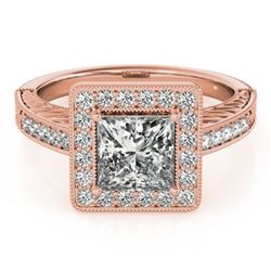 1.6 CTW Certified VS/SI Princess Diamond Solitaire Halo Ring 18K Rose Gold - REF-570W9F - 27121