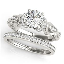 0.95 CTW Certified VS/SI Diamond Solitaire 2Pc Wedding Set Antique 14K White Gold - REF-163T5M - 314