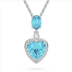 4 CTW Sky Blue Topaz & VS/SI Diamond Heart Necklace 10K White Gold - REF-26X2T - 22526