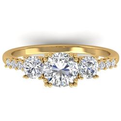 1.5 CTW Certified VS/SI Diamond Art Deco 3 Stone Ring 14K Yellow Gold - REF-215A3X - 30461