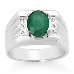 2.06 CTW Emerald & Diamond Men's Ring 10K White Gold - REF-73T8M - 14469