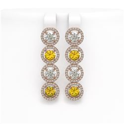 6.18 CTW Canary Yellow & White Diamond Designer Earrings 18K Rose Gold - REF-887A6X - 42693