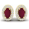 Image 1 : 1.02 CTW Ruby & Micro Pave VS/SI Diamond Earrings Halo 18K Yellow Gold - REF-32T8M - 21192