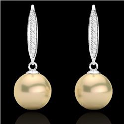 0.18 CTW Micro Pave VS/SI Diamond & Golden Pearl Designer Earrings 18K White Gold - REF-34W5F - 2263