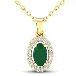 0.51 CTW Emerald & Micro Pave VS/SI Diamond Necklace Halo 18K Yellow Gold - REF-25F5N - 21320