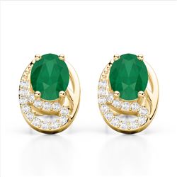 2.50 Emerald & Micro Pave VS/SI Diamond Stud Earrings 10K Yellow Gold - REF-25H6A - 22332