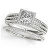 Image 1 : 1.3 CTW Certified VS/SI Princess Diamond 2Pc Set Solitaire Halo 14K White Gold - REF-242W9F - 31385