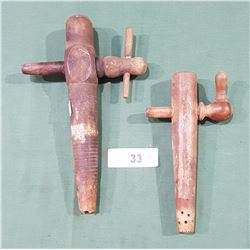 TWO ANTIQUE WOODEN BARREL TAP HANDLES