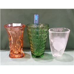 THREE VINTAGE ART GLASS VASES