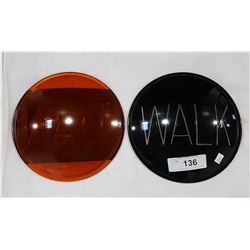 TWO VINTAGE GLASS TRAFFIC SIGNAL LENSES