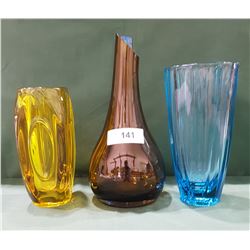 THREE ART GLASS VASES