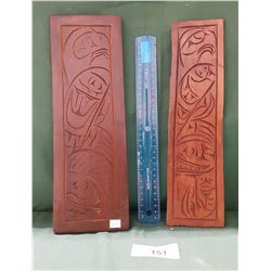 TWO SIGNED NATIVE CARVED PLAQUES